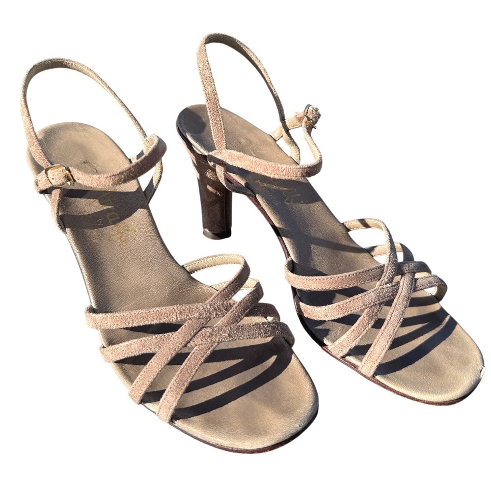 Amalfi By Rangoni Suede Strappy Slingback Sandals 6M Taupe Sculpted Heel Italy